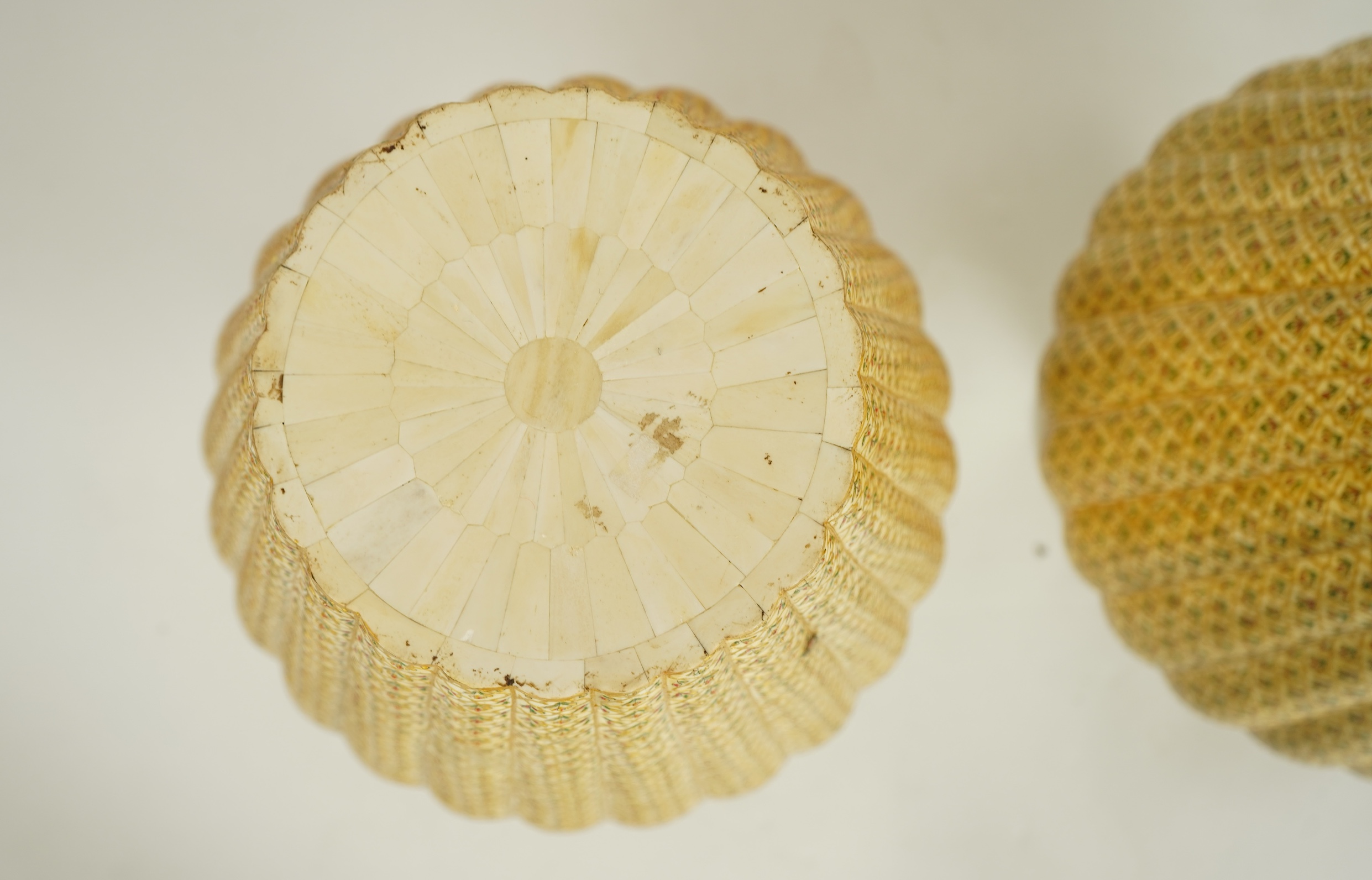 A pair of large Indian painted bone veneered vases, in Mughal style